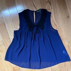 Sheer Topshop sleeveless shirt with lace collar